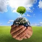 Image of caring hands round world with tree.